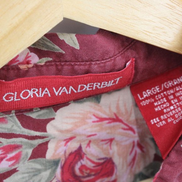 Gloria Vanderbelt Shirt Womens Red Floral Button Down Long Sleeve Collared L - Picture 5 of 8
